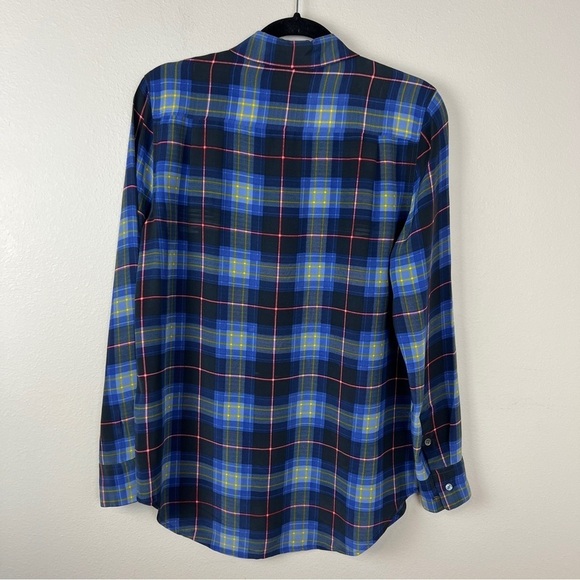 Equipment Femme Brett Blue Plaid Silk Button Down Blouse - Picture 3 of 6